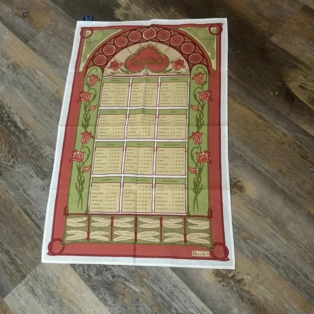 Beauville French Art Nouveau Design Year 2000 100% Cotton Tea Towel New